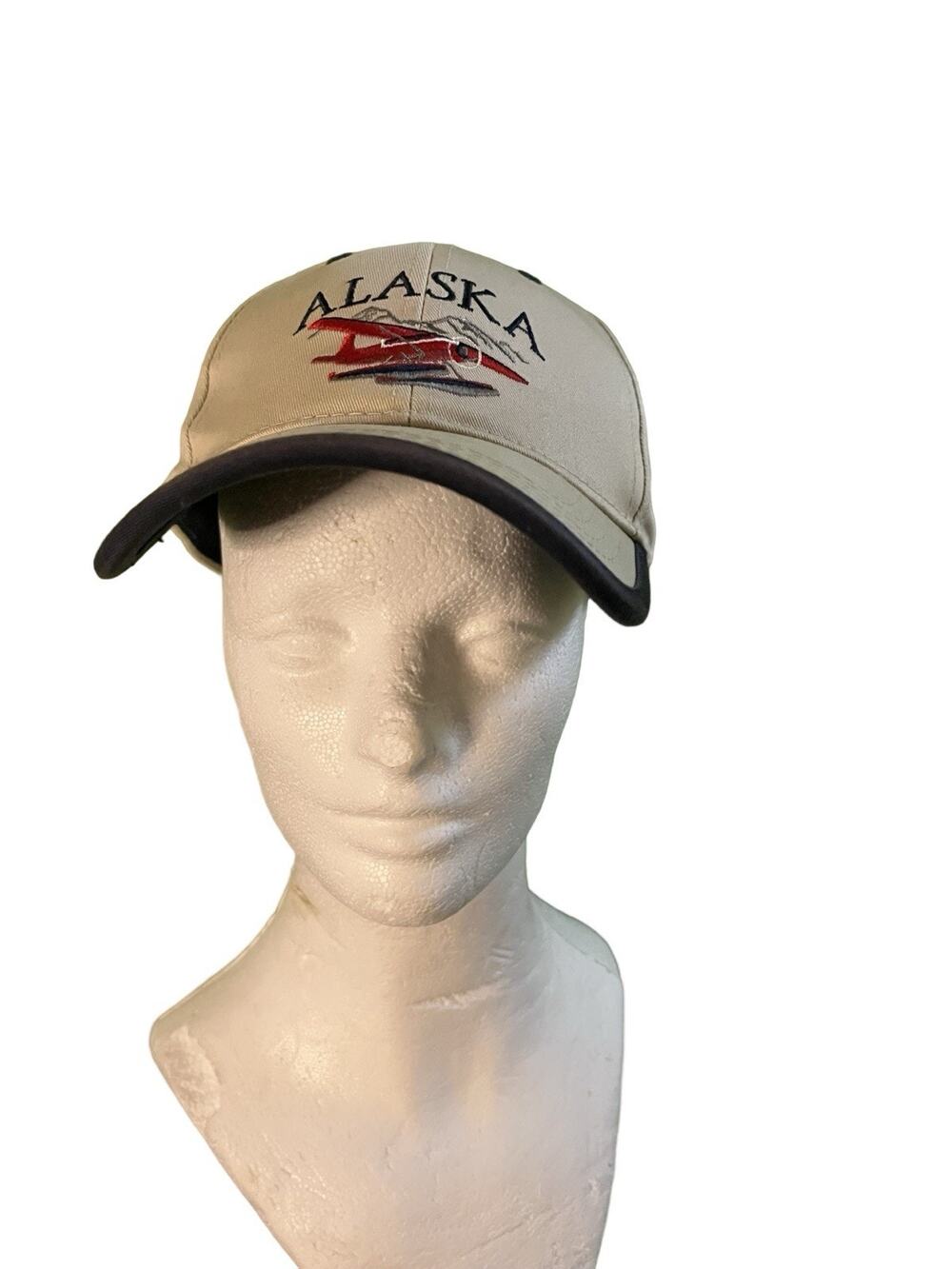 Alaska Embroidered Airplane Hat Beige Tan Navy ACE Adjustable